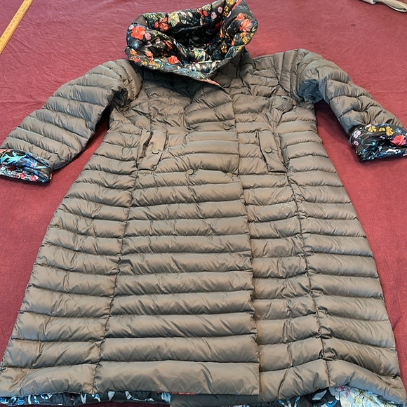 Johnny Was L Black and Red floral reversible car coat Jacket snaps pockets hood - Picture 11 of 12